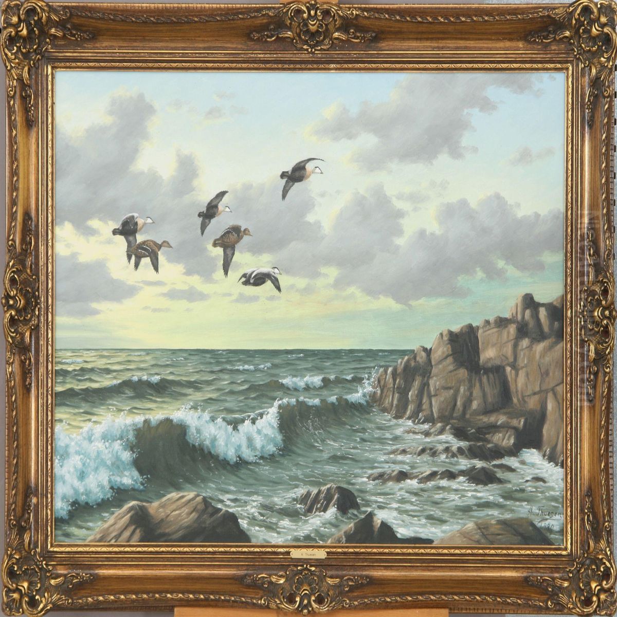 Eiders At A Rocky Coast Oil Painting by Aksel Martin Lassen