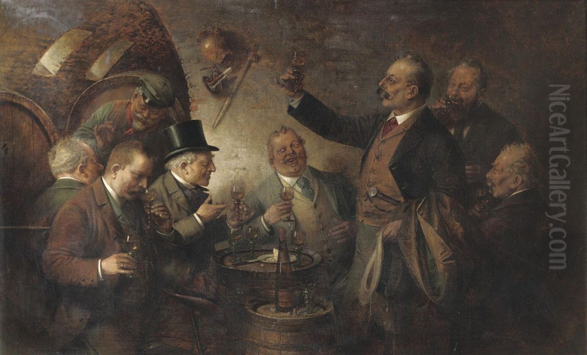 Wine Tasting Oil Painting by Hans August Lassen