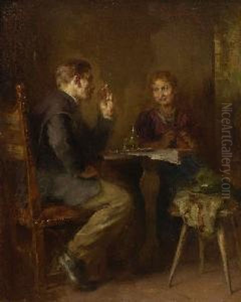 Unterhaltung In Der Stube. Oil Painting by Anton Laupheimer