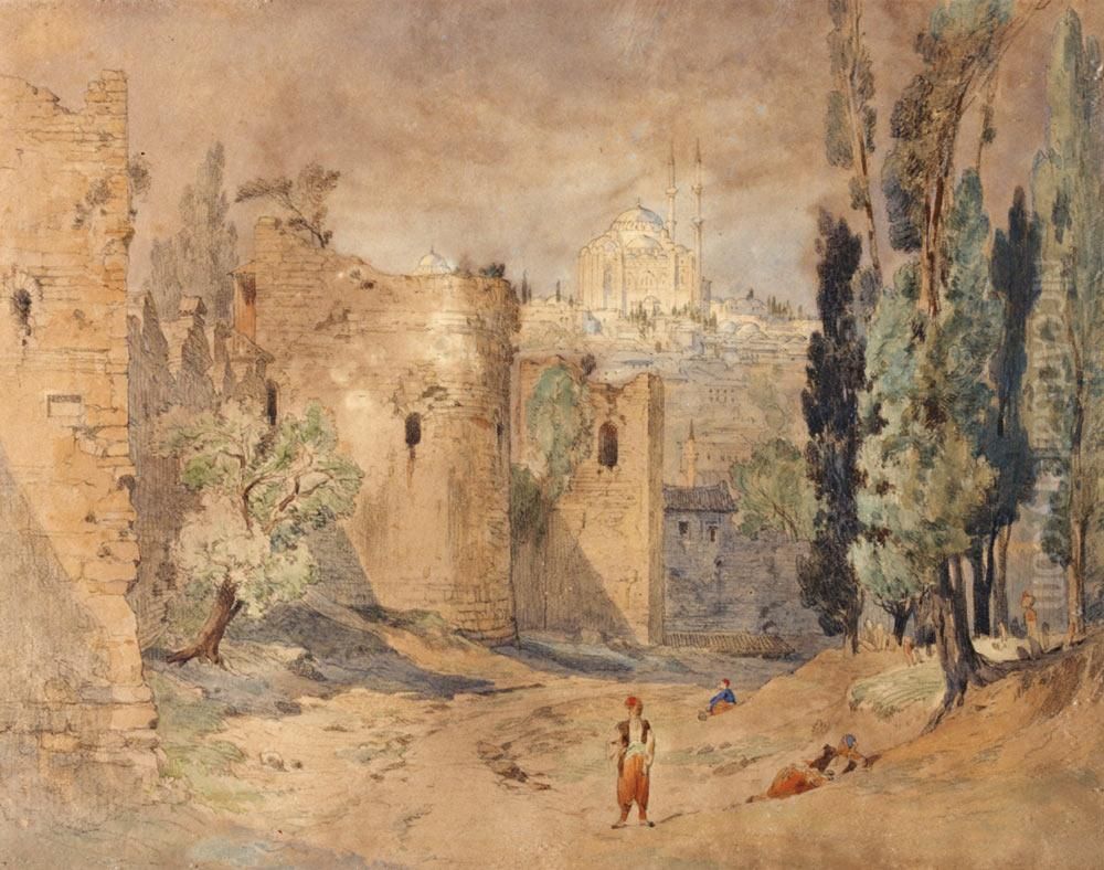 Les Fortifications De Constantinople Et Sainte Sophie Oil Painting by Jules Joseph Augustin Laurens