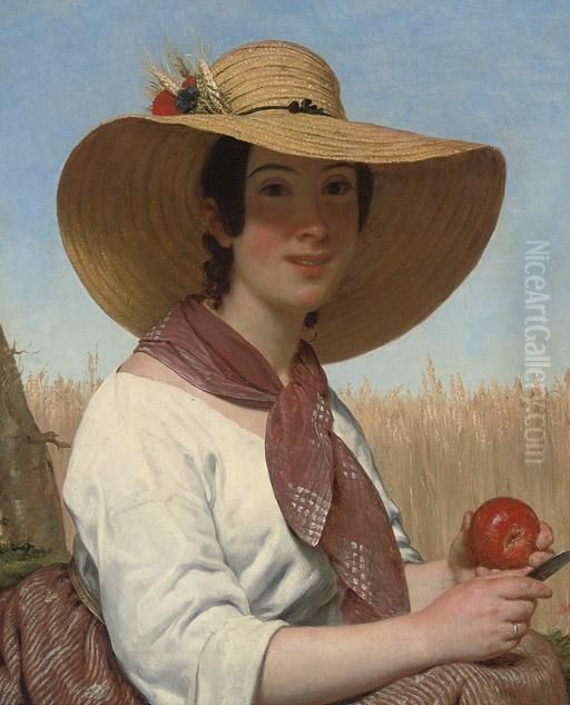 Girl In A Straw Hat Oil Painting by Alphonse Lavauden Lavaudan