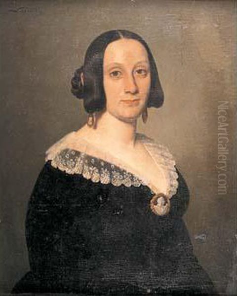 Portrait De Femme Oil Painting by Alphonse Lavauden Lavaudan