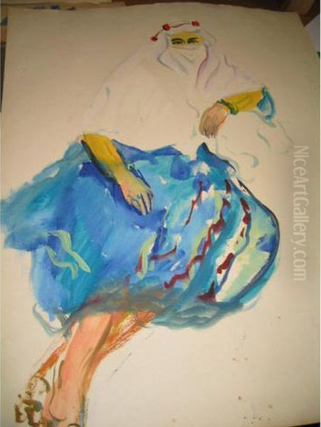 L Algerienne Deux Esquisses Ala Gouache Oil Painting by Jean-Francois Lavelle