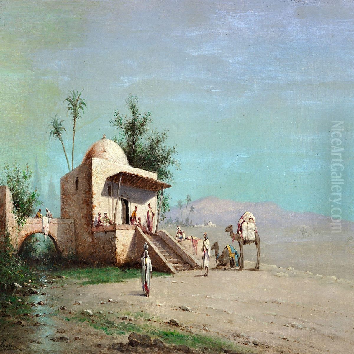 Beduins Taking A Rest On The Outskirts Of The Desert Oil Painting by Jean Baptiste Paul Lazerges