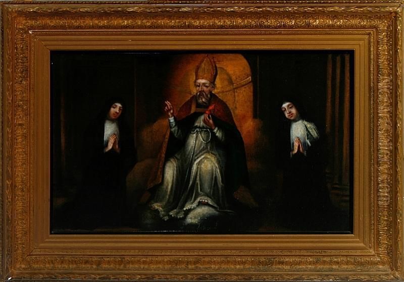 A Pope And Two Nuns Oil Painting by Maurice Le Blanc