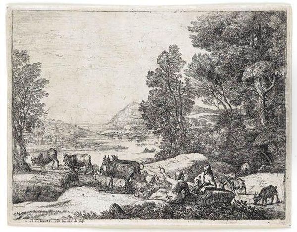 Berger Et Bergere Conversant Oil Painting by Claude Lorrain (Claude Gellee)