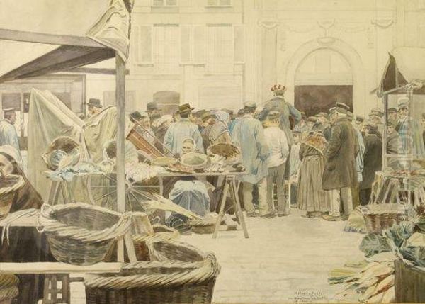 Chanteur Des Rues A Caen Oil Painting by Alfred Marie Le Petit