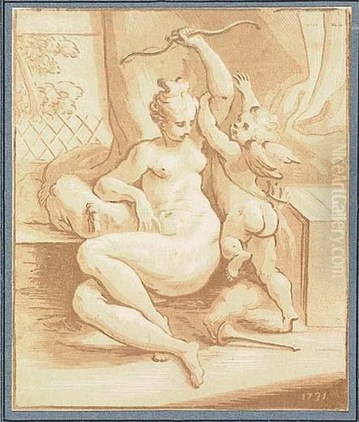 Venus Et Amour<</b&gt Oil Painting by Nicolas Le Sueur