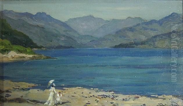 Lake Scene With Figures Oil Painting by Benjamin Eastlake Leader