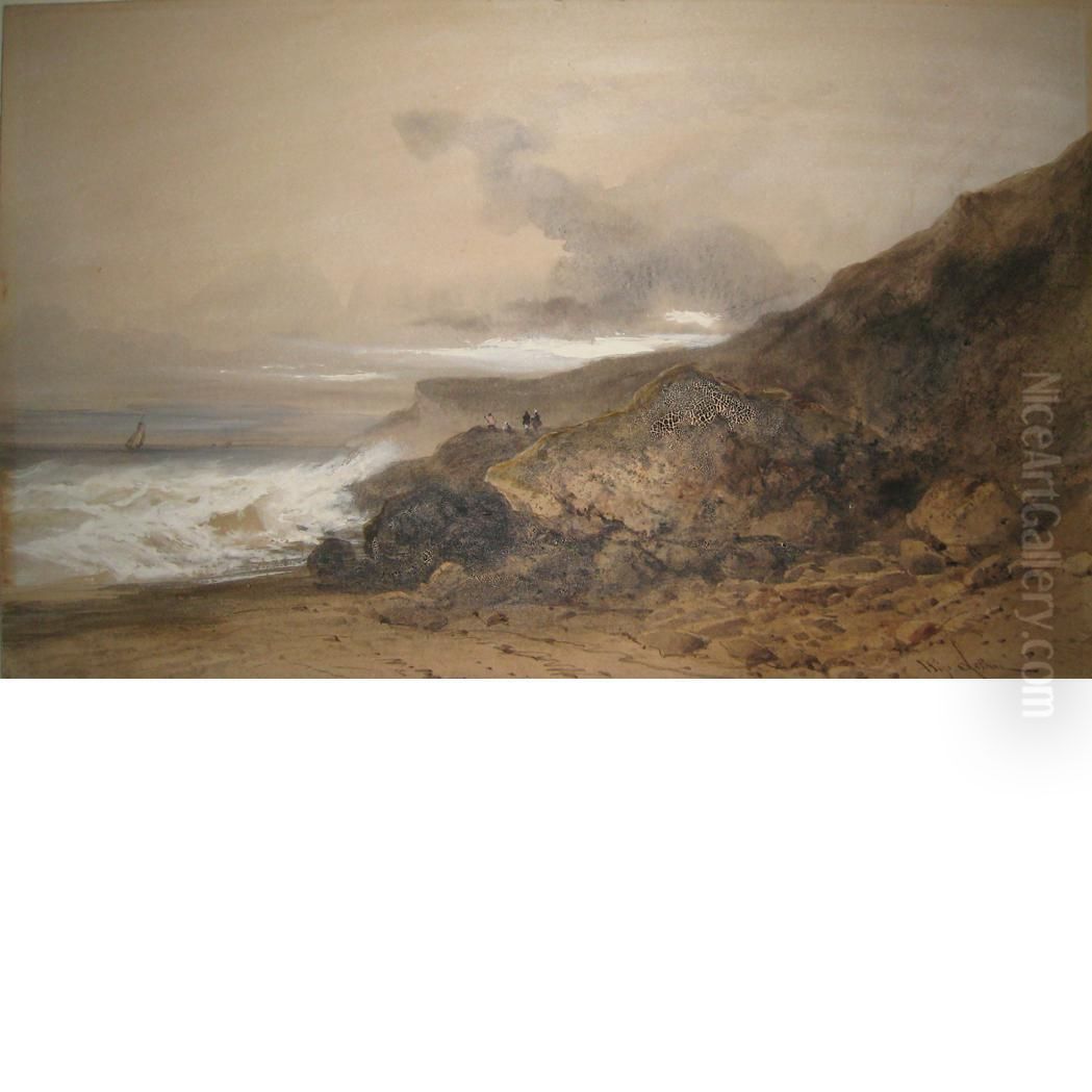Stormy Day Along The Coast Oil Painting by Hippolyte Gabriel Lebas