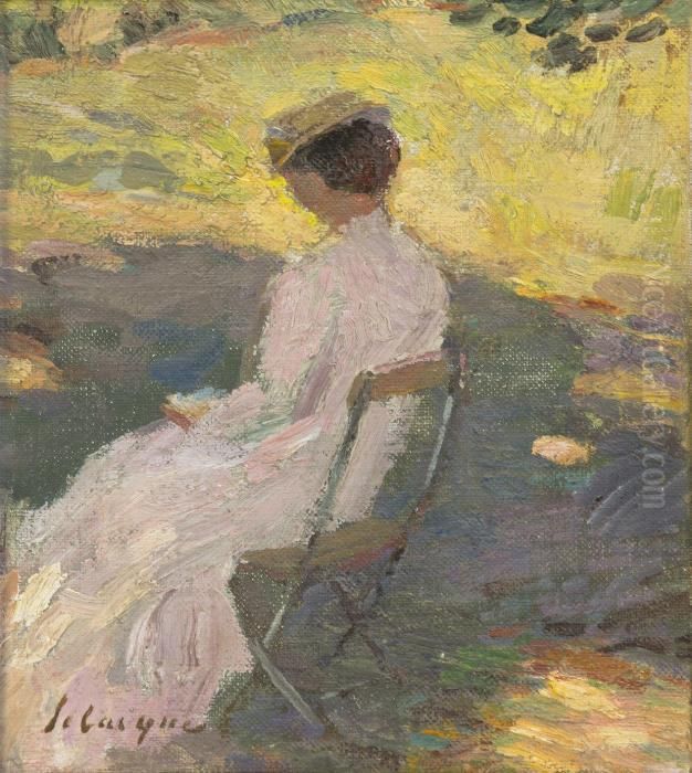 Jeune Femme Assise Dans Le Jardin Oil Painting by Henri Lebasque