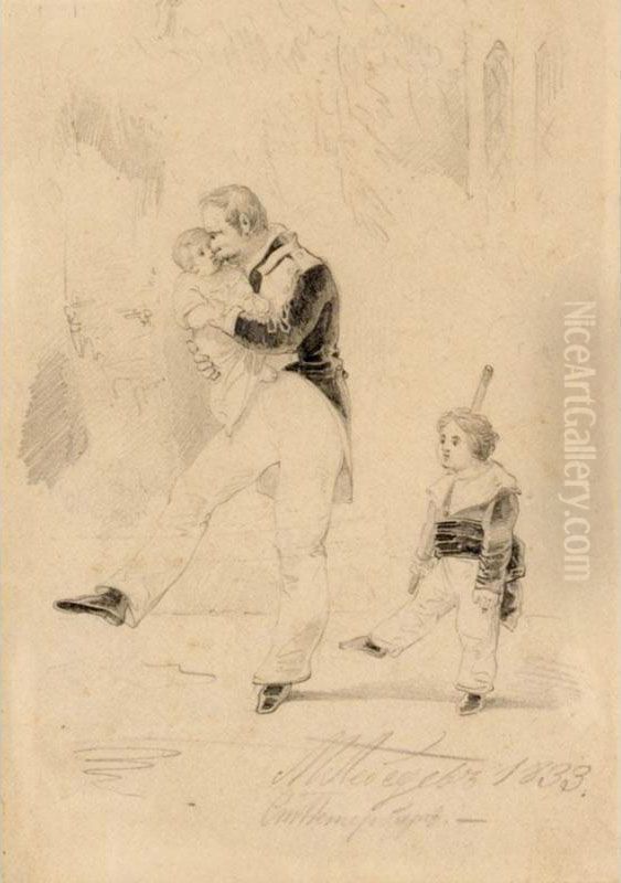 Tsar Nicholas I And His Sons Oil Painting by Mikhail Ivanovich Lebedev