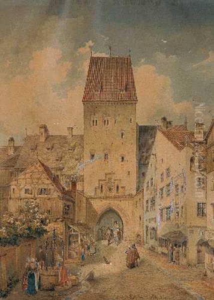 Das Alte Stadtthor VonMunchen, Schwabinger Thor Genannt Oil Painting by Carl August Lebschee