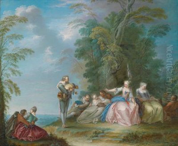 Eine Bauerliche Brautwerbung:der Braut Wird Der Hof Gemacht Oil Painting by Sebastien Jacques Leclerc Des Gobelins