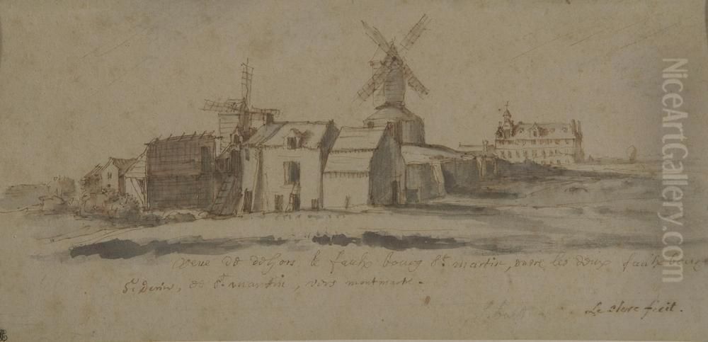 Vue De Montmartre. Oil Painting by Sebastien Leclerc