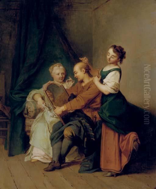 A Man At His Toilette (l'homme Entre Deux Ages) Oil Painting by Sebastien Ii Leclerc