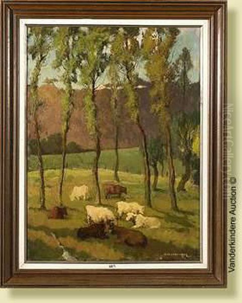 Vaches Au Pre A Lhoneux Oil Painting by Jean-Baptiste Lucien