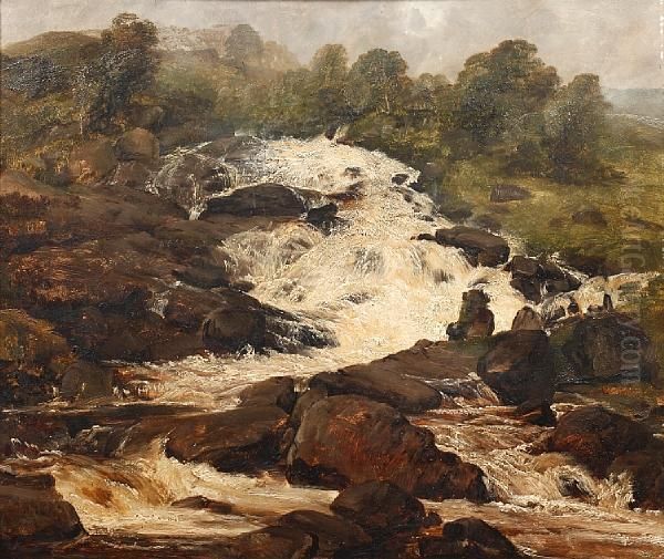 Highland River In Spate Oil Painting by Frederick Richard Lee, R.A.