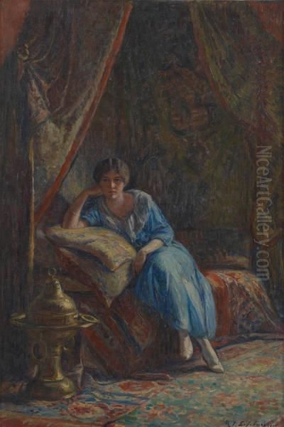 Femme Dans Un Interieuroriental Oil Painting by Maurice Jean Lefebvre