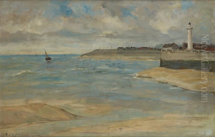 Vue Du Phare Sur La Cote Oil Painting by Maurice Jean Lefebvre