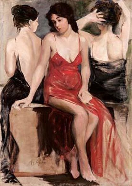 Dopo Lo Spettacolo Oil Painting by Maurice Jean Lefebvre