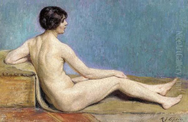 A Reclining Female Nude Oil Painting by Maurice Jean Lefebvre