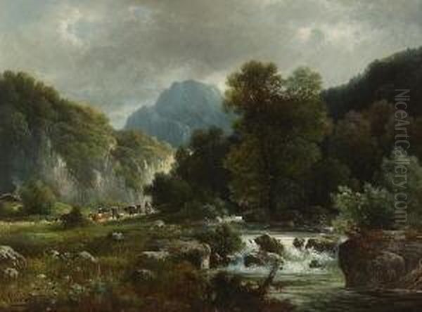 Gebirgsbach Bei Bayrischzell. Oil Painting by Karl Lefeubure