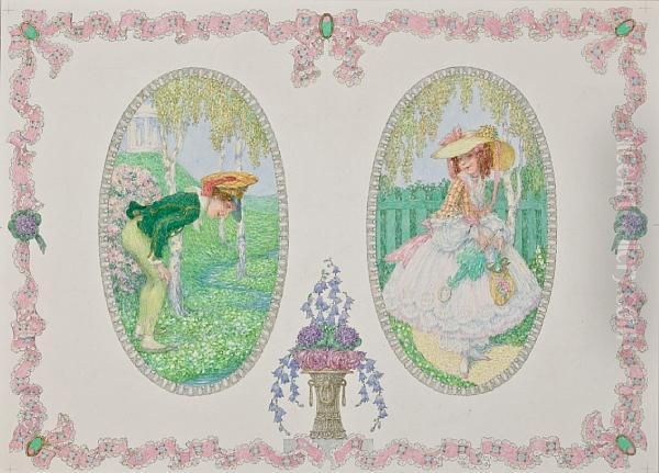 Boy And Girl Oil Painting by Heinrich Lefler