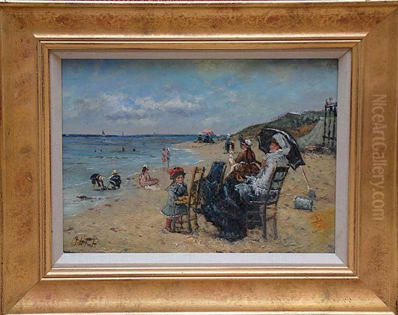 Beach Scene Oil Painting by Jean Lefort