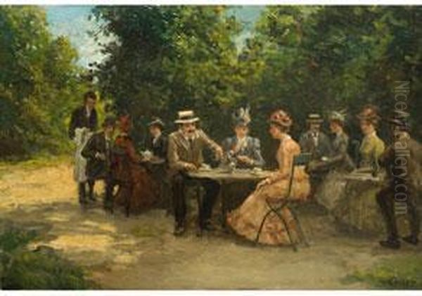 Cafegesellschaft Im Park Oil Painting by Jean Lefort