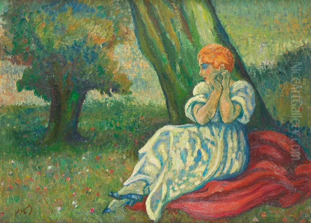 Sous Bois ( Femme Assise Sous Les Arbres) Oil Painting by Louis Auguste M. Legrand