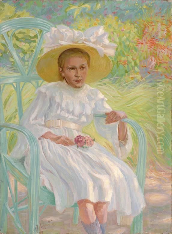 Girl In A Chair Oil Painting by Raphael-Leon Leguilloux