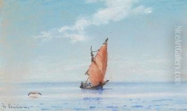 2 Bll.: Segler Oil Painting by Heinrich Leitner