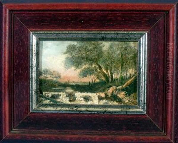 Stromschnelle In Bewaldeter Abendlicher Landschaft Oil Painting by Louis Lejeune