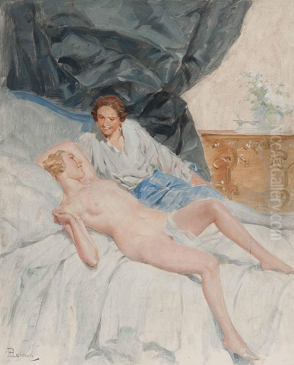 An Intimate Moment Oil Painting by Rene Lelong