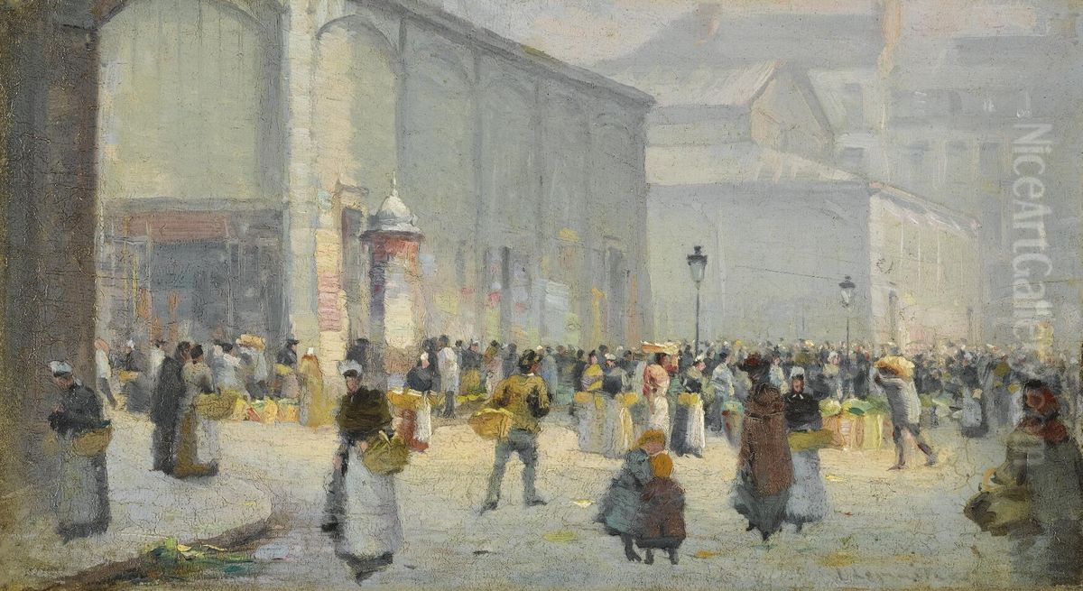 Les Halles, Paris Oil Painting by Lemaitre Leon Jules