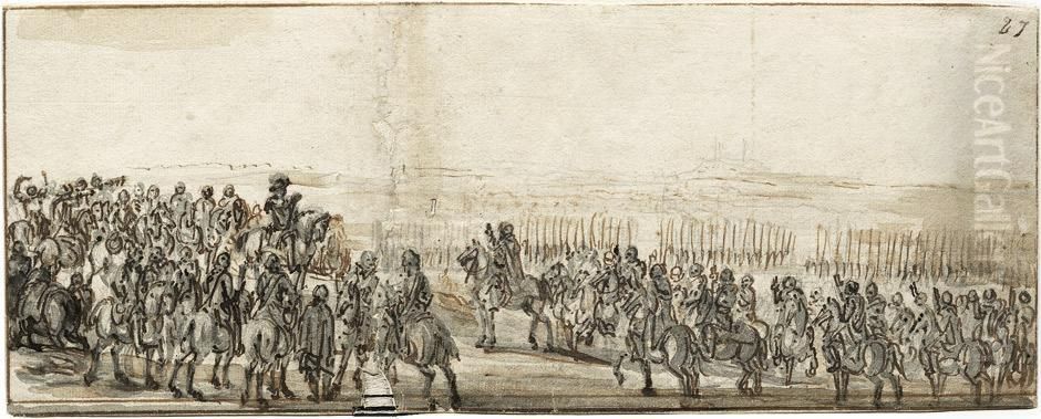 Zwei Heerfuhrer Vor Ihren Reiterbataillonen Oil Painting by Johann Philipp Lembke