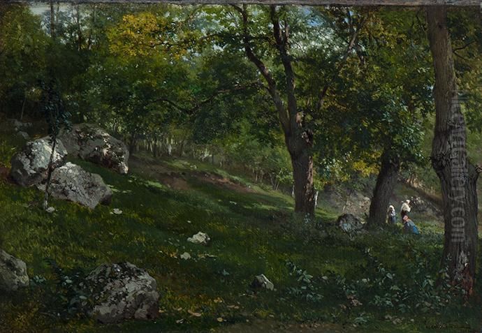 View Of A Forest In Barbizon Oil Painting by Theophile Victor Emile Lemmens