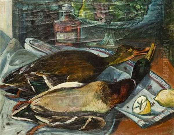A Still Life With The Catch Oil Painting by Jindrich Lenhart