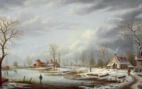 Un Paesaggio Invernale Con Viaggiatori Oil Painting by Albert Alexandre Lenoir