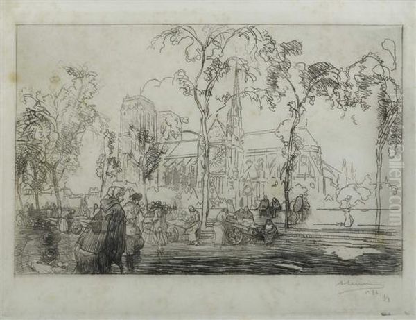 Blick Auf Notre Dame In Paris Oil Painting by Auguste Lepere