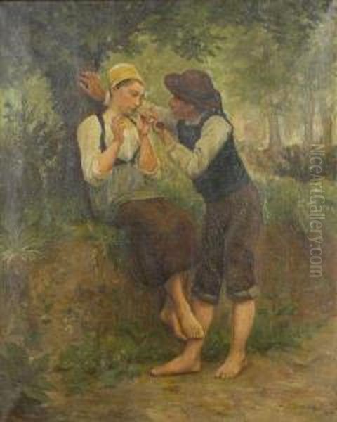 Deux Paysans Bretons Oil Painting by Auguste Leroux