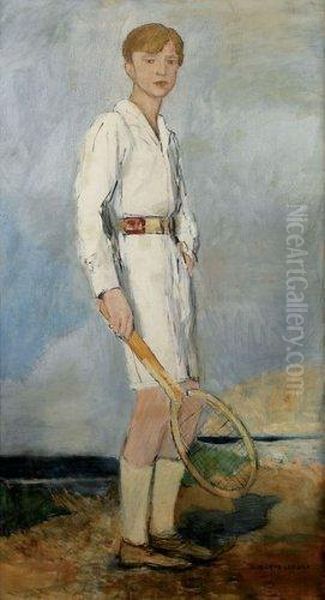 Jeune Homme A La Raquette De Tennis Oil Painting by Auguste Leroux