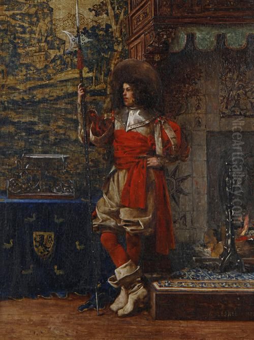 A Cavalalier On Guard Oil Painting by Adolphe-Alexandre Lesrel