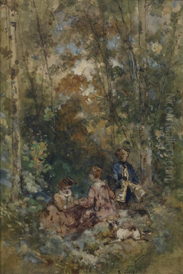 Personnages Assis A L'oree Du Bois Oil Painting by Emile Aubert Lessore