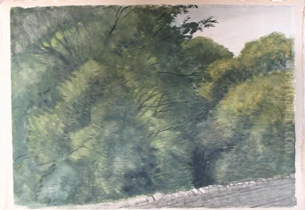 'bainbridge, Yorks.', Woodland By A Stone Wall Oil Painting by William Richard Lethaby