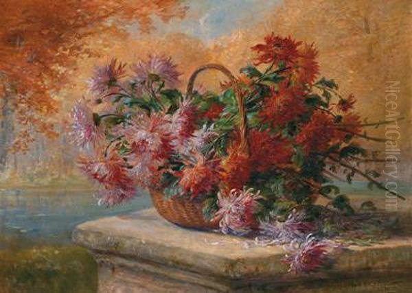 Asters In A Basket Oil Painting by Louis Letsch