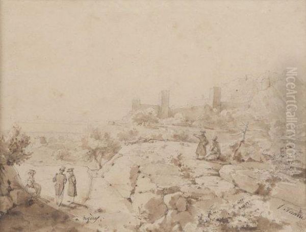 Scene Animee Aux Environs De Hyeres Oil Painting by Pierre Letuaire