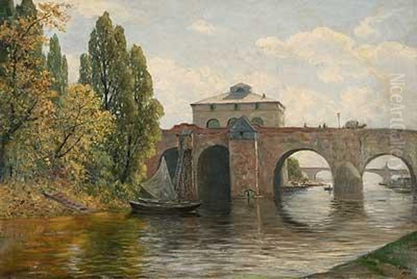 Alte Brucke Mit Bruckenhaus Oil Painting by Otto Friedrich Leu