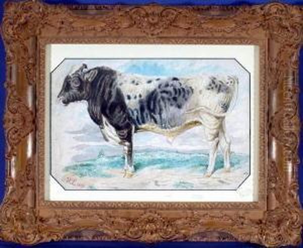 Stehender Stier Vor Landschaft Oil Painting by H. Leutemann